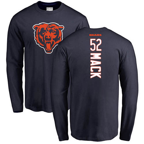 Chicago Bears Men Navy Blue Khalil Mack Backer NFL Football #52 Long Sleeve T Shirt